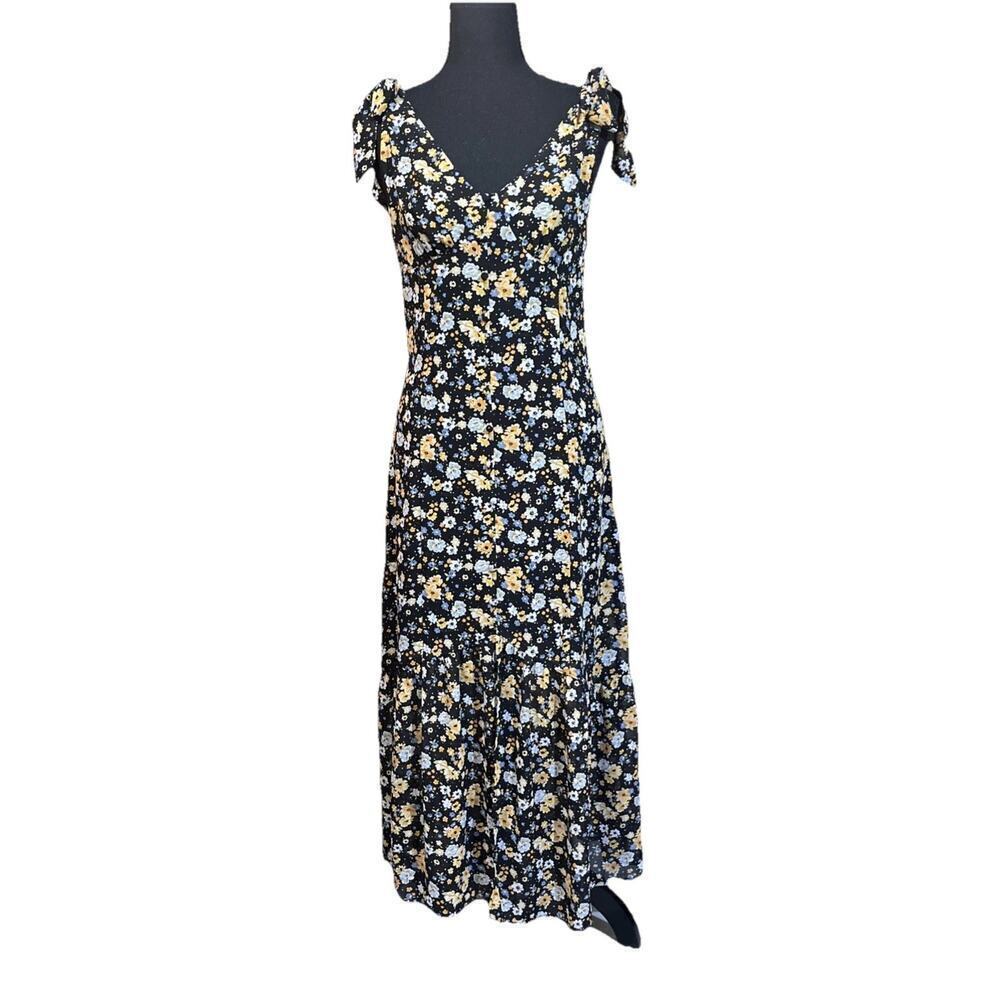 Lulus Y2K Babydoll Floral Chiffon Midi Dress Size Small Black Romantic Fairy